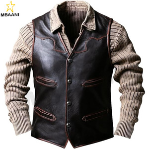 Chaleco de Motociclista de Cuero Vacuno Premium Vintage para Hombre, con Múltiples Bolsillos y Cinco Bolsillos Ocultos para Portar Objetos, Duradero - Product Image 1