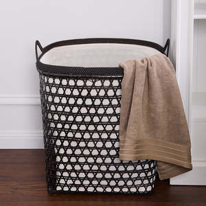 Flexible Rattan Banyan Laundry <b>Basket</b> Black Espresso Bamboo <b>Straw</b> Cloth 59.5L Removable Velcro Lining for Bathroom/Kitchen Use - Product Image 2