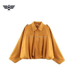 เสื้อแจ็กเก็ตหนังนิ่มสำหรับผู้หญิง, เสื้อแจ็กเก็ตทรงหลวมย้อมสีย้อมสีทึบเสื้อโค้ทสั้น PU ระบายอากาศได้ดีสำหรับฤดูใบไม้ร่วง - Product Image 4