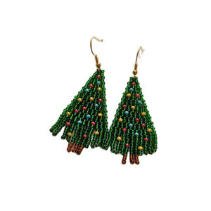 Arbre de Noël coloré Santa fait à la main Style classique vert arbre de Noël broderie boucles d'oreilles avec perles de verre perlées vacances - Product Image 1