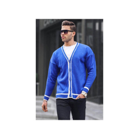 Cardigan en tricot 100 % laine pour homme, col roulé épais, double boutonnage, motif tricoté plat, idéal pour l'hiver