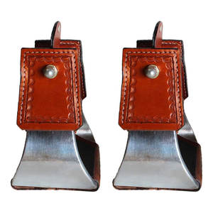Paire d'étriers occidentaux de selle de cheval en acier inoxydable de qualité supérieure 3 "cou 4" large bande de roulement support de pied équestre Trail Barrel Rodeo - Product Image 4