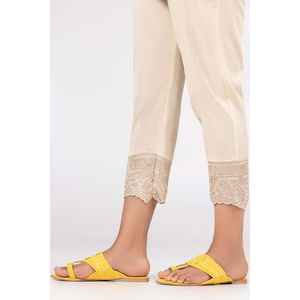 Pantalon en tissu camburic beige TR-22-12, respirant, avec broderie en dentelle, taille mi-haute, coupe ample, style décontracté automne, taille XS - Product Image 2