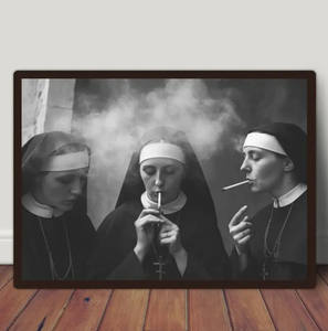 Póster <span class=keywords><strong>de</strong></span> fumar <span class=keywords><strong>de</strong></span> <span class=keywords><strong>monjas</strong></span>, arte en blanco y negro, arte <span class=keywords><strong>de</strong></span> pared Vintage, póster <span class=keywords><strong>de</strong></span> lienzo sin marco - Product Image 5