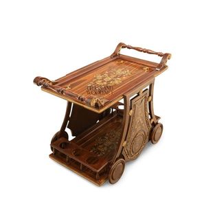 Carrito de Té Clásico de Madera con Incrustaciones de Latón Hechas a Mano, Carrito de Servicio de Lujo - Product Image 3