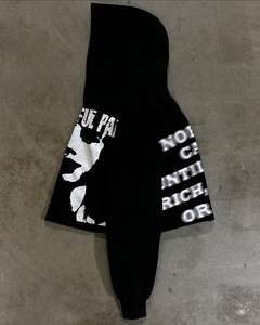 Sudadera con Capucha Corta de Algodón Grueso, Negra, con Hombros Caídos, Sin Cordones, Estilo Holgado, Personalizada con Estampado para Hombre - Product Image 1