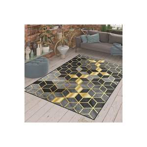 Tapis et ensembles de tapis imprimés numériques détaillés en nid d'abeille gris noir et or - Product Image 4