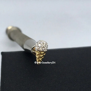 14K Solid Gold <b>Ice</b> <b>Cream</b> Cone Natural Diamond Piercing Fine Jewelry. - Product Image 2