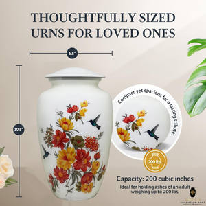 Urne funéraire blanche pour adulte, thème colibri, 10 pouces, style européen/américain, écologique, 220 pouces cubes - Product Image 4