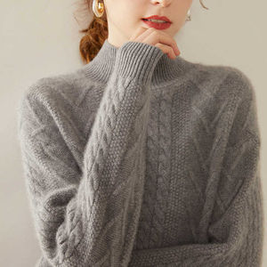 Suéter abotonado con cuello simulado de talla grande y regular para mujer, suéter ligero de algodón 100% transpirable para mujer, venta al por mayor - Product Image 3