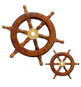 Anillo de latón antiguo, rueda de barco de madera decorativa para el hogar, rueda náutica marina de alta calidad para dirigir el barco como un capitán. - Product Image 2
