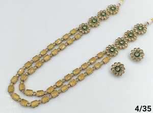 LATEST ANTIQUE TRADITIONAL and FASHIONABLE GOLD PLATED UNCUT AD FANCY <b>LONG</b> NECKLACE <b>EARRING</b> SET & JEWELLERY SET for WOMEN - Product Image 6