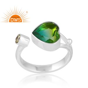 แหวนพลอยควอตซ์แบบสองด้านทำจากเพทายสีเงินสเตอร์ลิง925ชุบโครเมี่ยมสองด้านออกแบบได้ตามต้องการ - Product Image 1