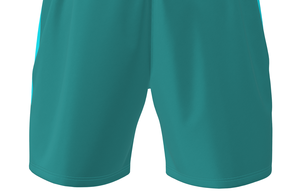 Shorts de sport personnalisés pour hommes en turquoise avec des panneaux latéraux bleu clair et des caractéristiques athlétiques à séchage rapide, respirants et avec impression de numéros - Product Image 6