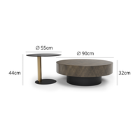 Table basse moderne Rome en bois brun bronze et or pour le salon