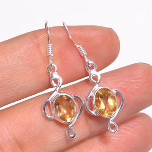 Pendientes colgantes finos de Plata de Ley 925, gota de estilo clásico con deslumbrante piedra preciosa citrina, hermoso accesorio - Product Image 3