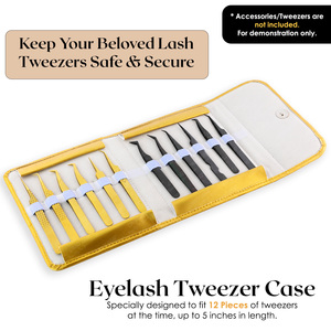 Étui organisateur de cils de salon doux au toucher Organisateur de pinces à cils en cuir PU avec 12 boucles élastiques étui à pinces à cils avec serrure - Product Image 3
