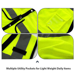 เสื้อกั๊ก Hi viz เสื้อตาข่ายสะท้อนแสงกระเป๋าด้านข้างทำจากโพลีเอสเตอร์ออกแบบโลโก้ได้ตามต้องการ - Product Image 6