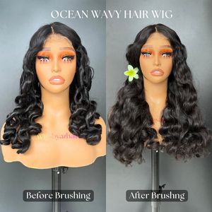 Best Virgin Vietnamese Hair Natural <b>Wave</b> Ocean Wavy Full Length Black for Lace Transparent Closure 150% Density Wig - Product Image 4