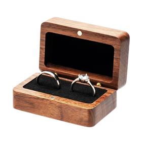 Boîte à bagues en bois vintage pour 2 bagues Cadeau de proposition unique pour les fiançailles et la cérémonie de mariage (intérieur noir) Boîte en bois à 2 fentes - Product Image 1