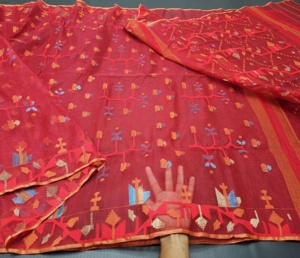 Qualité d'exportation Deshi Dhakai Jamdani Sharee Qualité d'exportation pour les femmes JAMDANI TISSU Bleu ROUGE VERT Doré du Bangladesh - Product Image 2