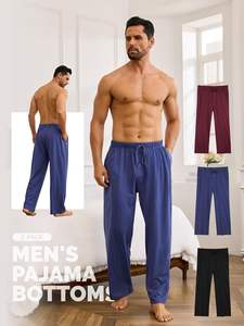 Pijama de Manga Larga para Hombre, Cómodo y Relajado, Tejido de Algodón Suave y Transpirable, Caída Suave, Ligero, Secado Rápido, con Bolsillos - Product Image 4