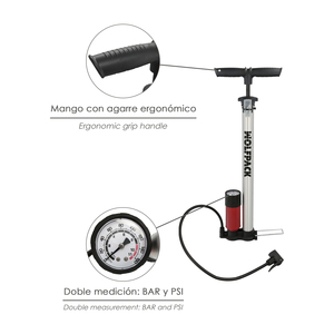 Bomba de Inflado con Manómetro. Boquilla Doble para Válvulas Presta y Schrader Con Adaptadores. O/ 32 x 500 mm. - Product Image 3
