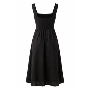 Vestido Midi Minimalista con Estampado Sólido y Fruncido, 100% Algodón Transpirable, Sin Mangas, Corte A, Elegante, para Oficina o Fiesta, Talla Única XS-X-L - Product Image 2