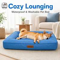 Coussin de lit pour animaux de compagnie en velours côtelé imperméable, rectangulaire, uni, lavable, bleu, pour chien et chat, pour salon, toutes saisons