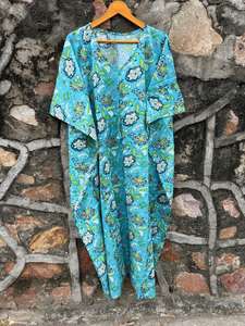 Jaipur fait à la main 100% coton caftan Robe imprimé fleuri bloc fleur parole longueur vêtements de nuit Maxi Kimono Robe naturel décontracté Boho - Product Image 4