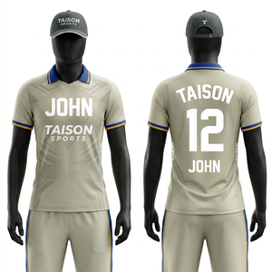Uniforme de cricket pour hommes, 140g, polyester interlock, manches courtes, marron, bleu ciel, panneau latéral, sublimation, logo personnalisé, kit d'équipe, OEM, ODM - Product Image 3