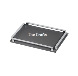 Plateau de service en cuir et en bois au design merveilleux avec poignées en acier Plateau de service pour ustensiles de cuisine de qualité supérieure - Product Image 3