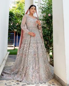 ELEGANT HEAVY EMBROIDERY on BRIDAL FLOOR-LENGTH & <b>DUPATTA</b> DRESS WITH EMBELLISHED CRYSTAL GLASS BEADS,DABKA WORK for WEDDING@2024 - Product Image 1