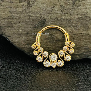 14K Or Massif Zig Zag Diamant Naturel Septum Nez Anneau Fine Jewelry. - Product Image 1