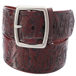 Wholesale of Personalized Carved Retro Men's <b>Leather</b> <b>Belts</b> by Indian Manufacturers Vintage Style Western <b>Leather</b> <b>Tooling</b> <b>Belt</b> - Product Image 1