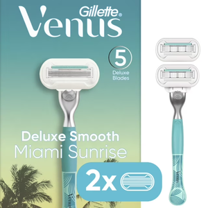 Venus Miami Sunrise มีดโกนสำหรับผู้หญิง5ใบมีดพร้อมที่จับสีฟ้าและใบมีดโกน2ใบมีดสำหรับเปลี่ยนด้วยมือ - Product Image 5