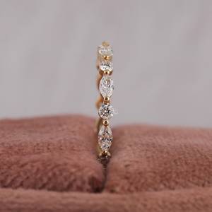 Bande de diamants alternés cultivés en laboratoire Marquise coupe ronde mariage pleine éternité empilable bande de broches partagées - Product Image 3