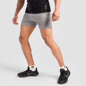 Shorts de sport Terra Flex gris clair XXS en polyester avec entrejambe de 5 pouces, taille élastique, logos brodés, techniques de teinture foncée - Product Image 1