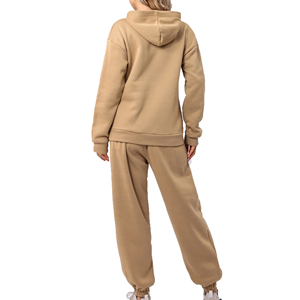 Ensemble de jogging décontracté pour femmes en coton 100% de haute qualité, 2 pièces, survêtement d'hiver personnalisé, hauts longs, motif uni, à capuche - Product Image 5