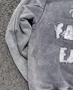 Fabricant de vêtements personnalisés brodés à l'acide lavage thermique appliqué en détresse broderie Patch Hoodies Sun Faded Hoodie - Product Image 3