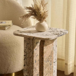 Mesa de centro redonda moderna de madera con base geométrica única Muebles de sala de estar ecológicos para dormitorio y oficina - Product Image 1