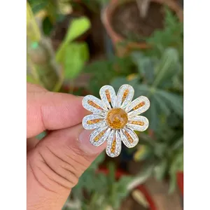 Anillo Floral de Citrino Amarillo, Plata de Ley 925, Anillo de Piedras Preciosas con Flores Hecho a Mano, Proveedor de Joyería al por Mayor - Product Image 1