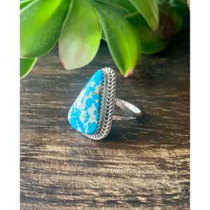 Bague Reda Galvan South Hill Boho faite à la main en turquoise et argent sterling avec taille émeraude, taille 9.5, pour un usage quotidien - Product Image 4