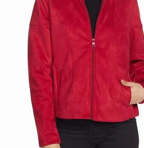 Haute qualité femme rouge laine Bomber vestes manches longues Streetwear automne nouvelle meilleure vente vêtements d'extérieur à la mode femmes veste - Product Image 3