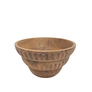 Bol à fruits rustique en bois Nouveau design Bol à fruits rond en bois avec base Bols de service alimentaire de table polonais brun - Product Image 1