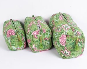 3 Piece Quilted Cotton Case Set Vintage Style Block Print Water Resistant Eco-Friendly <b>Zipper</b> Closure Large Medium Small - Product Image 1