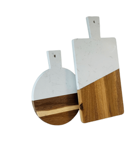 Juego de tabla de cortar y cortar de mármol de primera calidad con bandejas marrones negras artesanales y orificio para colgar - Product Image 4