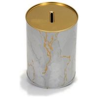 Tirelire en métal Kontensan Marbre Blanc Doré 1,1L EF152Y7 105x150mm Motif Chiffres ATM Cadeau Économie d'Argent Turquie