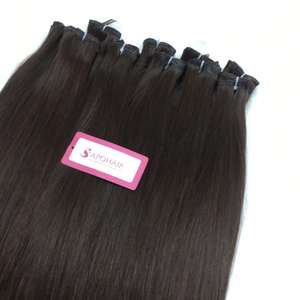 Extensiones de cabello humano sin procesar de onda profunda recta teñida doble de alta calidad con Clip de trama plana Remy virgen marrón oscuro - Product Image 3