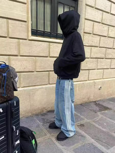 กางเกงยีนส์ขาตรงลายขวางของผู้ชายกางเกงขากว้าง OEM - Product Image 5